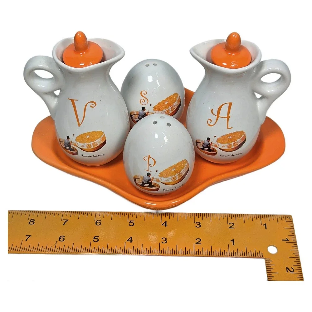 Roberto Gonzalez‎ Citrus Cruet Condiment Set Ceramic Orange Vinegar Oil Shakers